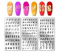 PH PandaHall 3PCS English Letter Nail Stamp Plate Personalized Letter Print Nail Stencils Stainless Steel Nail Template for English Alphabet Number Nail Art Design Image Plate 12x6cm