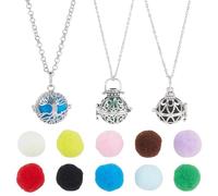 PH PandaHall 3pcs Essential Oil Diffuser Necklace Aromatherapy Locket Pendant Stainless Steel Jewellery Chains Hollow Cage Pendant with 10pcs Cotton Balls for Women Jewellery Birthday Gifts, Platinum