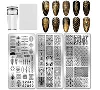 PH PandaHall 3pcs European Style Nail Stamping Plates, Decorative Geometric Nail Art Templates Number Stencils Stainless Steel Image Plates Tool for Women Nails Print Manicures Salon Design Supplies