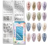 PH PandaHall 3pcs Flower Leaf Nail Stamping Plates Daisy Rose Nails Art Stencils Cactus Plants Nail Art Templates Floral Wreath Nails Image Plates for Women Manicures Salon Home DIY Print Design