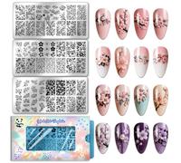 PH PandaHall 3pcs Flower Nail Stamping Plates Plum Blossom Nail Art Stencil Peach Blossoms Nails Art Templates Floral Plants Nails Image Plate for Women DIY Manicures Salon Design Printing