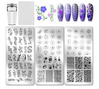 PH PandaHall 3pcs Flower Nail Stamping Plates Swirling Patterns Nails Art Stencils Plants Manicure Art Templates Rose Floral Nails Design for Women Manicures Salon Decorations Tools Supplies