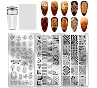 PH PandaHall 3pcs Flower Plaid Nail Stamping Plate, Floral Geometric Nail Art Templates Plant Stencils Stainless Steel Image Plates Tool for Women Print Manicures Salon Design Supplies