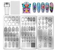 PH PandaHall 3pcs Flower Window Nail Stamping Plates Spring Nail Art Templates Tulip Rose Daisy Manicure Art Stencils Leaf Butterfly Nails Image Plates for Women DIY Manicures Salon Design Print