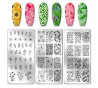 PH PandaHall 3PCS Flowers Leaf Nail Stamping Plates Plant Nail Stamper Butterfly Nails Art Stencils Stainless Steel Nails Image Plates Sunflower Daisy Manicures Stamp for DIY Print Manicure Design