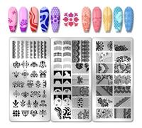 PH PandaHall 3pcs French Lace Nail Stamp Plate Flower Lace Nail Art Template French Tip Nail Image Plate Lace Pattern Nails Art Stencils for Women DIY Printing 12x6cm