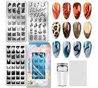 PH PandaHall 3pcs French Tip Nail Stamping Plates French Line Nail Art Templates Wave Stripe Manicure Art Stencils Geometric Texture Nails Design Stamp for Women Manicures Salon DIY Printing