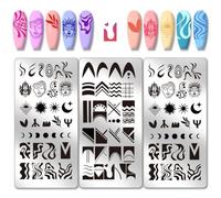 PH PandaHall 3pcs French Tip Nail Stamping Plates Geometric Line Nail Art Stencils Boho Styles Manicure Art Templates Moon Sun Patterns Nails Design Stencil for Women Manicures Salon Printing Supplies