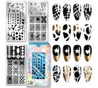 PH PandaHall 3pcs French Tip Nail Stamping Plates Star Sun Heart Nail Art Templates Wave Stripe Nails Art Stencils Geometric Texture Nails Stamp Plate for Women Manicures Salon DIY Print Design