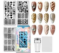 PH PandaHall 3pcs Geometric Texture Nail Stamping Plates Wave Line Nail Art Templates Checkered Dots Manicure Art Stencils Heart Star Nails Design Stamp for Women Manicures Salon DIY Printing