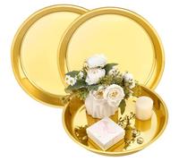 PH PandaHall 3pcs Gold Round Serving Tray, 11.8inch Stainless Steel Serving Dish Gold Coffee Table Tray Decorative Plates for Bathroom Coffee Table Vanity Bar Dessert Serving Candle Jewellery Display