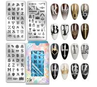 PH PandaHall 3pcs Gothic Letters Nail Stamping Plates, Dark Retro Alphabet Nail Art Templates Cross Window Nails Design Stencil Stainless Steel Image Plate for Women DIY Print Manicures Salon Design