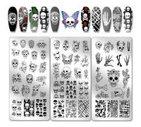 PH PandaHall 3pcs Gothic Skull Nail Stamping Plate, Skeleton Hand Nail Stamper Horror Flower Butterfly Nail Art Stencils Stainless Steel Nail Image Plates for Nail Design Print Manicure Salon