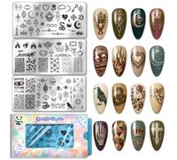 PH PandaHall 3pcs Gothic Skull Nail Stamping Plates Retro Rose Butterfly Nail Art Templates Tarot Card Manicure Art Stencils Thorns Flame Nail Image Plates for Halloween Manicures Salon DIY Printing