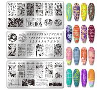 PH PandaHall 3pcs Graffiti Texture Nail Stamping Plates Number Alphabet Nails Art Stencils Vintage Styles Manicure Art Templates Letter Nail Image Plates for DIY Women Manicures Salon Design Tools