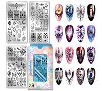 PH PandaHall 3pcs Halloween Nail Stamping Plates Gothic Style Nail Art Templates Skulls Spiders Nails Art Stencils Moth Rose Candles Nails Image Plates for Women Manicures Salon DIY Printing Design