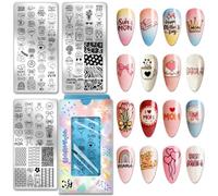 PH PandaHall 3pcs Happy Mother's Day Nail Stamping Plates Super Mom Nail Art Stencils Best Mom Nails Art Templates Heart Bouquet Bow Nails Image Plates for Women Manicures Salon Design Printing