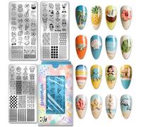 PH PandaHall 3pcs Hawaiian Island Nail Stamping Plates Fruit Coconut Nail Art Templates Coastal Beach Nails Art Stencils Sea Animals Nails Image Plates for Women Summer Manicures Salon DIY Printing