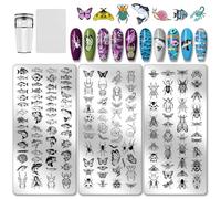 PH PandaHall 3pcs Insects Nail Stamping Plates Fish Nail Art Templates Beetle Snails Nails Art Stencils Butterfly Nails Stamper Winged Creatures Manicure Image Plates for Women DIY Manicures Salon