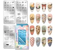 PH PandaHall 3pcs Japanese Food Nail Stamping Plates Sushi Nails Art Stencils Rice Balls Ramen Nail Art Templates Lanterns Cherry Blossoms Nails Image Plates for Women Home Manicures Salon Design
