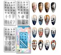 PH PandaHall 3pcs Japanese Style Nail Stamping Plates Lion Tiger Nails Art Stencils Heart Snake Skull Nail Art Templates Flower Wave Nails Image Plates for Women Manicures Salon DIY Printing Design