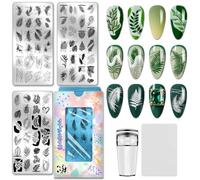 PH PandaHall 3pcs Leaf Nail Stamping Plates Geometric Leaves Nail Image Plates Plants Nails Art Stencils Monstera Nails Stamp Templates Nails Image Plates for Women Manicures Salon Design