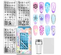 PH PandaHall 3pcs Leopard Printed Nail Stamping Plates, Lily Flower Nail Art Templates Bowknot Heart High Heals Stainless Steel Image Plate Art Stencils with Tool for DIY Print Manicures Salon Design
