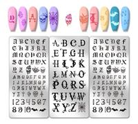 PH PandaHall 3pcs Letter Nail Stamping Plates Font Letters Number Nails Image Plates Gothic Style Skull Manicure Art Templates Alphabet Nail Art Stencils for Women Manicures DIY Design Printing