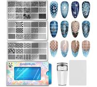 PH PandaHall 3pcs Line Texture Nail Stamping Plates French Tip Nail Art Stencils Geometric Wave Nails Art Templates Flower Star Image Nails Stencil for Women DIY Manicures Salon Design Printing