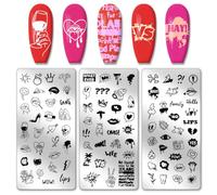 PH PandaHall 3pcs Love Heart Lips Nail Stamper, 96 Patterns Valentine's Day Nail Stamping Plate Greetings Comic Phrases Nail Art Stencils Stainless Steel Nail Plates for Wedding Party Manicure Design