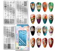 PH PandaHall 3pcs Maastricht Carnival Nail Stamping Plates Clown Nail Image Plates Streamer Balloons Hat Nail Art Templates Musical Instrument Nails Stamper for Women Celebrations Manicure Decor