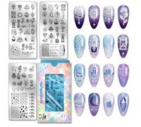 PH PandaHall 3pcs Magic Crystal Nail Stamping Plates Diamond Rose Nail Art Templates Moon Star Manicure Art Stencils Crystal Ball Flower Nails Image Plates for Women Manicures Salon Design Printing