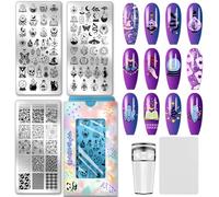 PH PandaHall 3pcs Magic-themed Nail Stamping Plate Set, Magic Potions Art Templates Crystal Skull Sun Eyes Nail Art Stencils with Stamper and Scraper for DIY Print Manicures Salon Design