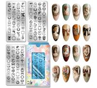 PH PandaHall 3pcs Medieval Nail Stamping Plates, Vintage Sculpted Figures Nail Art Templates Women Portraits Stainless Steel Image Plate Stencils with Tool for DIY Print Manicures Salon Design