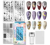 PH PandaHall 3pcs Moon Phases Nail Stamping Plate Night Sky Nail Art Templates Star Lunar Manicure Stamper Plate Planet Meteors Nails Art Stencils for Women Print Manicures Salon Design Supplies