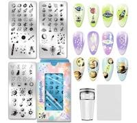 PH PandaHall 3pcs Moon Planet Nail Stamping Plates Outer Space Nail Art Templates Rocket Zodiac Nails Arts Plates Galaxies Star Nails Design Stamp for Women Manicures Salon DIY Printing Design