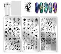 PH PandaHall 3pcs Moon Star Nail Stamping Plates Lightning Patterns Nails Art Stencils Planet Nail Art Templates Galaxy Night Sky Manicures Stamper Plate for Women Manicures Salon Design Supplies