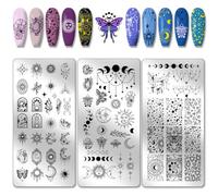 PH PandaHall 3pcs Moon Sun Nail Stamping Plates, Starlight Nail Art Templates Astrolabe Nail Art Stencil Stainless Steel Nail Image Plates for Women Nail Design Print Manicure Salon Eid Mubarak