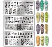 PH PandaHall 3pcs Mushrooms Patterns Nail Stamping Plates Insect Theme Nail Art Stencils Plants Leaves Manicure Art Templates Butterflies Flower Nails Image Plates for Women Manicures DIY Design Print