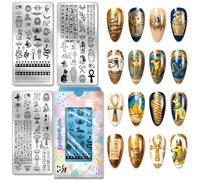 PH PandaHall 3pcs Nail Stamping Plates, Ancient Egyptian Revival Style Nail Art Stencils Egyptian Hieroglyphs Nails Art Templates Stainless Steel Image Plates for DIY Print Manicures Salon Design