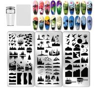 PH PandaHall 3pcs Nature Nail Stamping Plates Forest Nails Art Stencils Mountain Nail Art Templates Night Sky Print Nails Stencils with Stamper and Scraper for Women DIY Manicure Salon 12x6cm