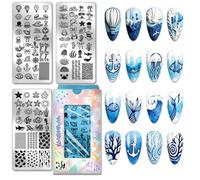 PH PandaHall 3pcs Ocean Nail Stamping Plates Seashells Starfish Nails Art Templates Nautical Theme Nail Image Plate Fish Seahorses Manicures Design Stencil for Women Manicures Salon DIY Printing