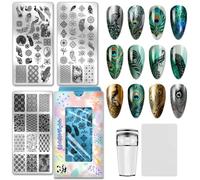 PH PandaHall 3pcs Peacock Nail Stamping Plates Chinese Pattern Nail Art Plates Cloud Geometric Nails Image Plates Feathers Flowers Manicure Design Stamp for Women Manicures Salon DIY Printing Gift