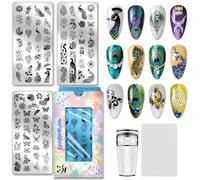 PH PandaHall 3pcs Peacock Nail Stamping Plates Rose Daisies Nails Art Templates Feathers Nail Image Plate Butterflies Manicures Art Stencils Flower Nails Design Stamp for DIY Women Manicure Salon