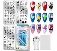 PH PandaHall 3pcs Pixel Art Nail Stamp Plates Heart Star Moon Nail Stamper Cute Pattern Manicure Stencils Bow Flower Nails Art Templates Nail Image Plate for Women Manicure Salon Printing Supplies