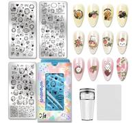 PH PandaHall 3pcs Puppy Rabbit Nail Stamping Plates, Lovely Cat Nail Art Templates Cute Bow Strawberry Image Plate Art Stencils for Easter DIY Print Manicures Salon Design Supplies
