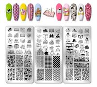 PH PandaHall 3pcs Reading Book Nail Stamp Plate Book-Lover Theme Nail Art Templates Nails Image Plates Owl Flower Nail Art Stencils for Women Graduation School DIY Printing 12x6cm