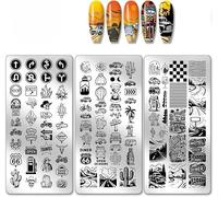 PH PandaHall 3pcs Road Trip Nail Stamp Plate Adventure Travel Pattern Print Art Template Stainless Steel Nail Image Plate Desert Highway Nails Art Stencils for Women DIY Printing 12x6cm