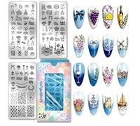 PH PandaHall 3pcs Rustic Style Nail Stamping Plates Hand-Drawn Fruits Vegetables Nail Art Templates Vintage Dining Table Nails Art Stencils Nails Design Stamp for Women Manicures Salon DIY Printing
