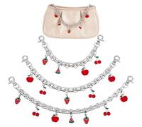 PH PandaHall 3Pcs Silver Decorative Bag Chain, 8" 9.7" 12" Purse Chains with Fruit Enamel Pendant, Replacement Extension Chain for Tote Shoulder Bags Handle Bag Crossbody Women Purse